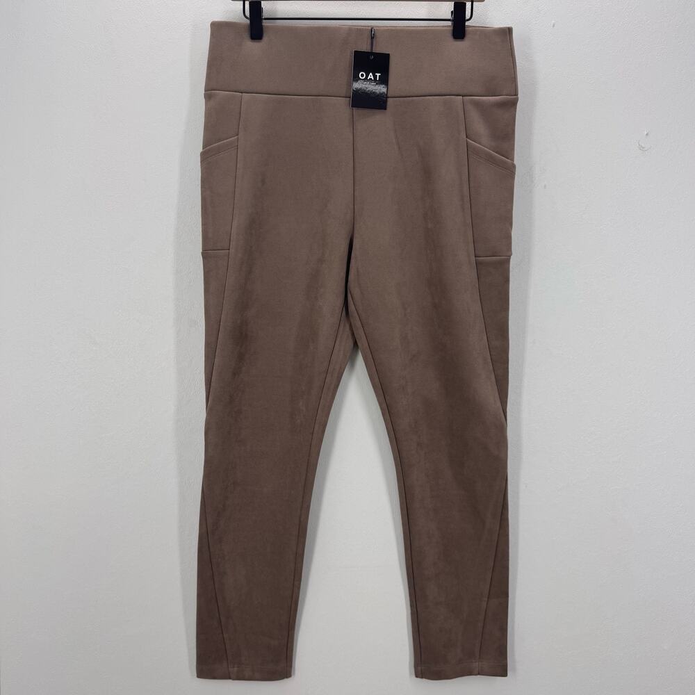 NWT OAT NY Women's Contemporary Brown Faux Suede Performance Pull-on Pant Large